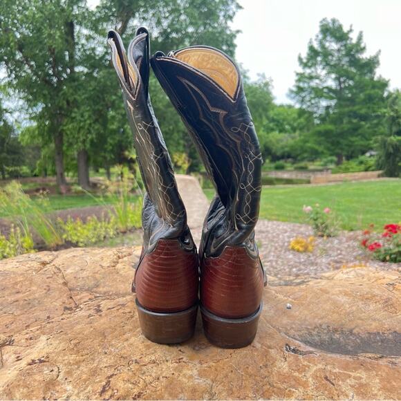 Vintage Tony Lama Black Label Exotic Lizard Leather Cowboy Boots 8 EE 86635 - Picture 2 of 10